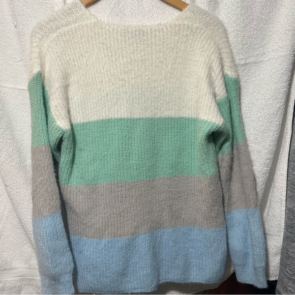 Paper Moon Mint Blue White Colorblock Pullover Sweater Women’s size Medium - Picture 2 of 6